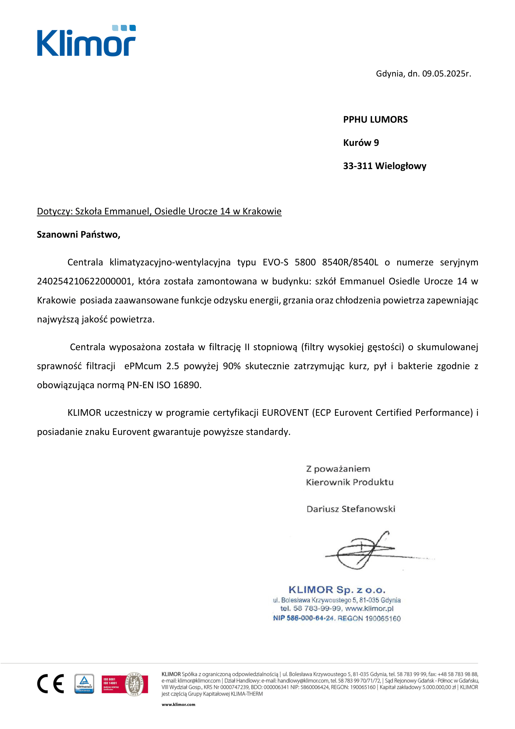 Oświadczenie o jakości powietrza w szkole